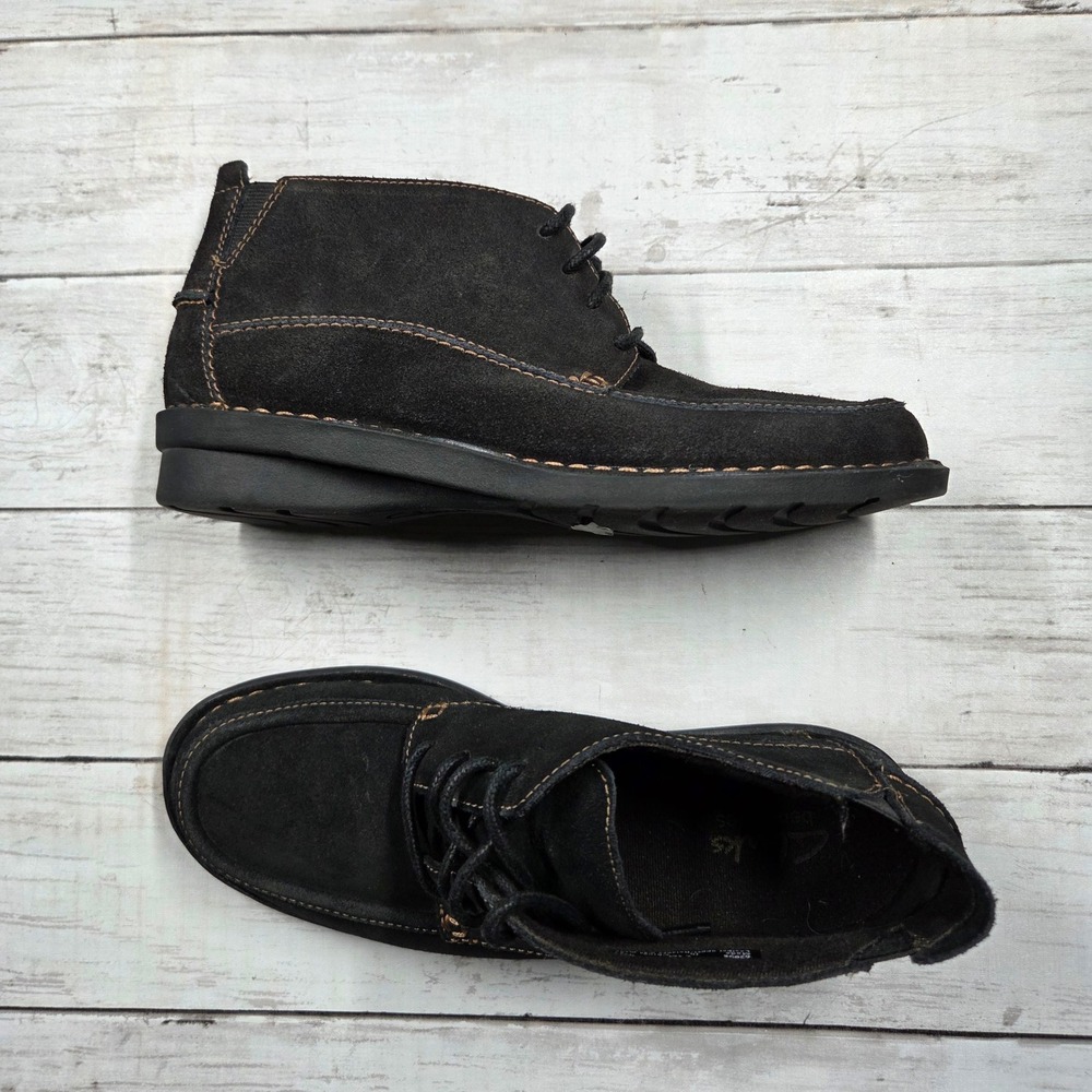 Clarks Chukka Boot Women 6.5 Black Bendables 62998 Suede Lace Up Moc Toe Wedge